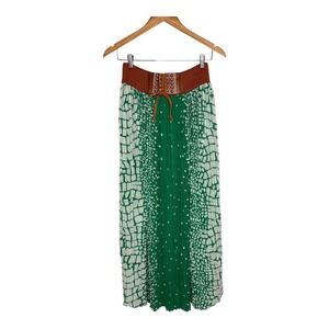 Magic Green Maxi Skirt Pleated High Waist Brown Belted‎ Snake Print Size Medium